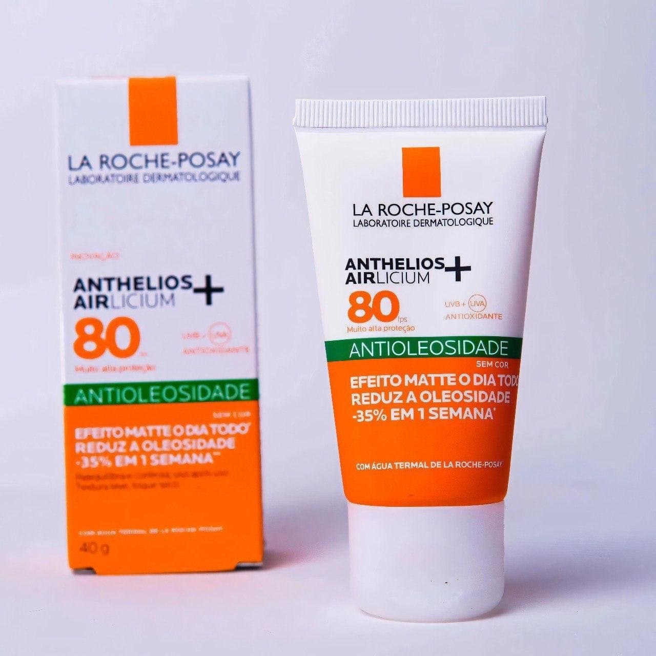 Protetor Solar Facial Antioleosidade FPS80 Controle de Oleosidade Efeito Matte Cobertura Uniforme Toque Seco Sem Cor Anthelios Airlicium La Roche-Posay 40g