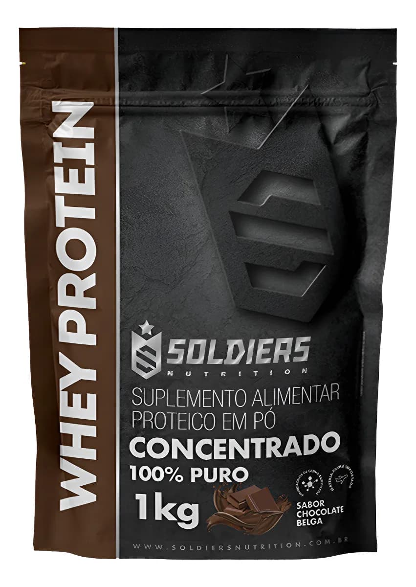 Whey Protein Concentrado 1kg Sabor Chocolate Belga Soldiers Nutrition Rico em Proteína Treino