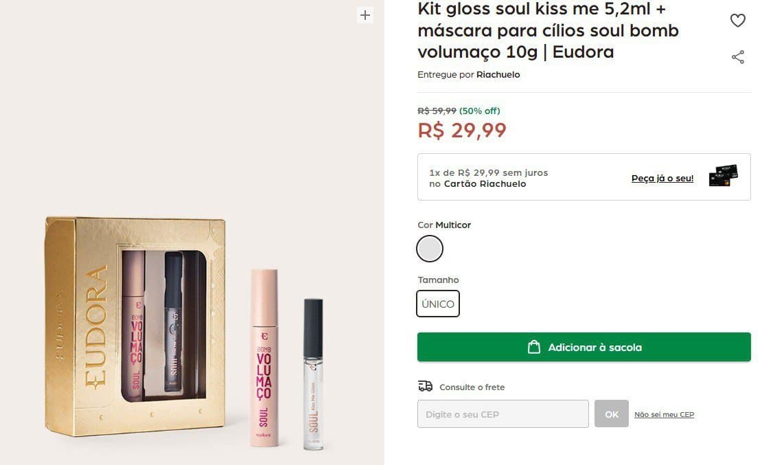 Kit gloss soul kiss me 5,2ml + máscara para cílios soul bomb volumaço 10g | Eudora