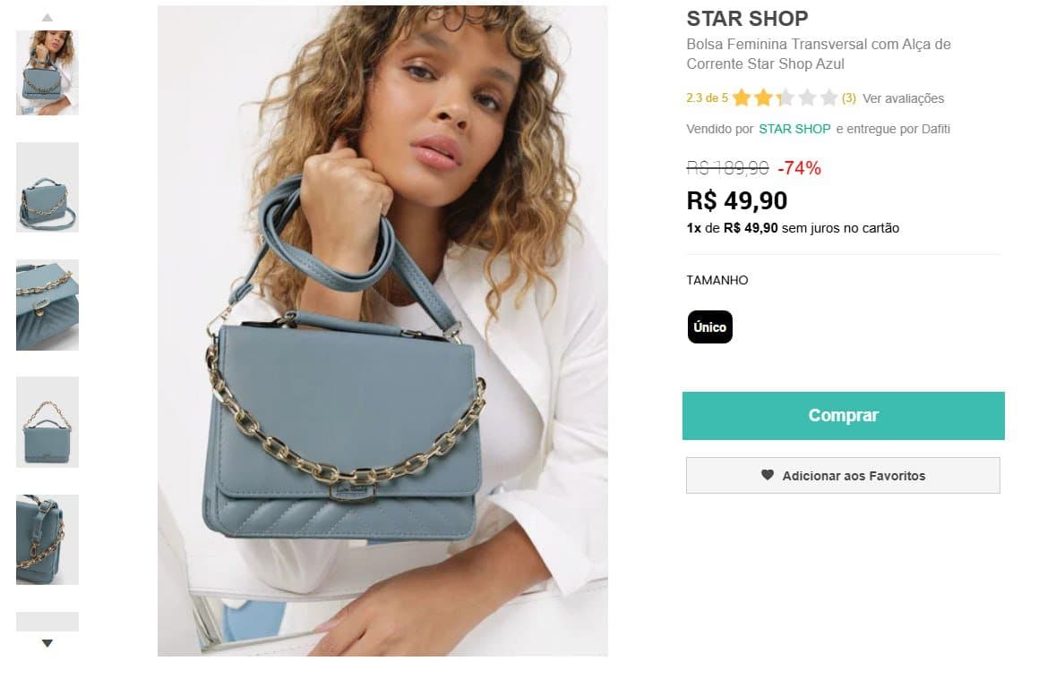 Bolsa Feminina Transversal com Alça de Corrente Star Shop Azul